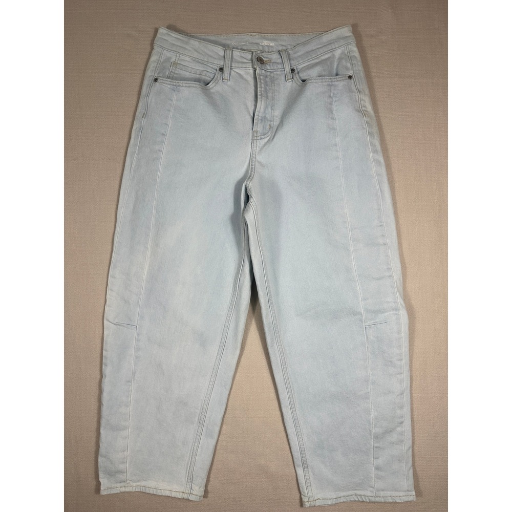Old Navy Barrel Leg Jeans Womens 8 Light Wash Excellent High Rise Seam Detail